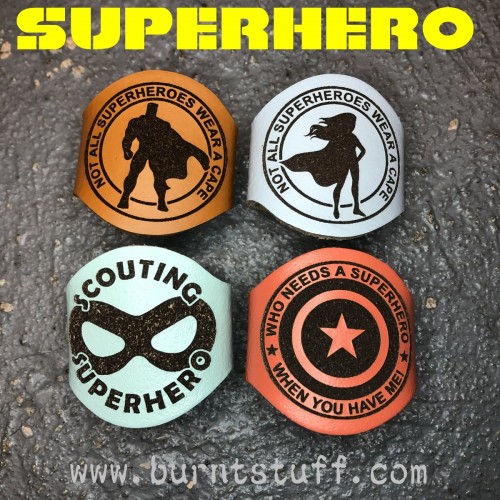 Image of Superhero Woggles | www.burntstuff.com Superhero Woggles All Scouting Products, All Woggles, Beaver Woggles, Cub Woggles, Scout Woggles, Leader Woggles, Explorer Woggles, Squirrel Woggles image