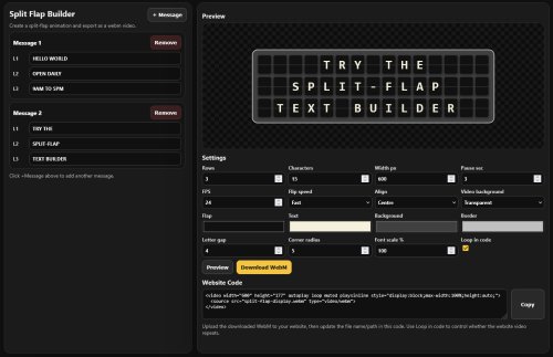 Split-Flap Text Builder preview